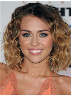Miley Cyrus Hairstyle Medium Wavy Full Lace Human Hair Bob Wigs