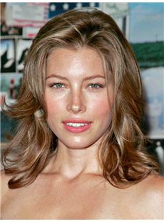 Jessica Biel Hairstyle Medium Wavy Lace Front Remy Hair Wigs