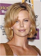 Luscious Charlize Theron Short Wavy Lace Front Real Human Hair Wigs