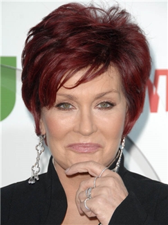 Excellent Sharon Osbourne Hairstyle Short Wavy Capless Remy Human Wigs 