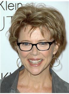 Genuine Annette Bening Short Wavy Full Lace Human Hair Wigs