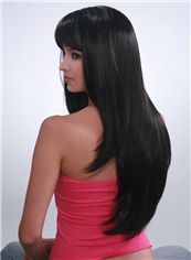 Capless Classic 24 Inch Black Straight Kanekaron Synthetic Wigs