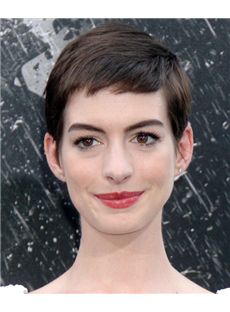 6 Inch Straight Black Anne Hathaway Full Lace 100% Human Wigs