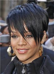 8 Inch Straight Black Rihanna Capless 100% Human Wigs