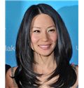 16 Inch Wavy Natural Black Lucy Liu Full Lace 100% Human Wigs