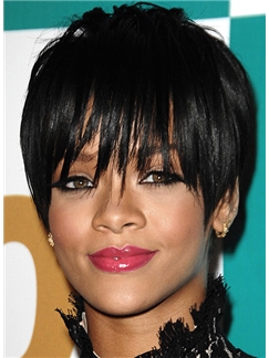 8 Inch Straight Rihanna Capless Human Wigs