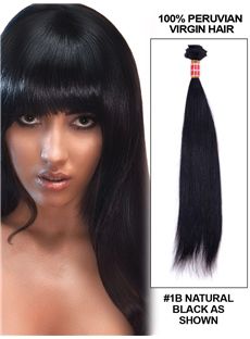12'-30' Straight Peruvian Virgin Hair Extension Weft - Natural Black  