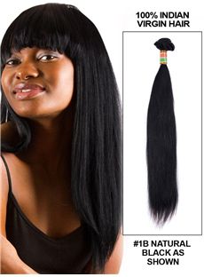 Straight 12'-30' Indian Remy Hair Extension Weft - Natural Black  