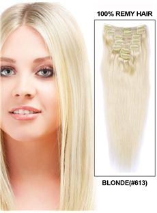Blonde Straight Clip In Indian Remy Human Hair Extensions 7 Pieces