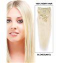 Blonde Straight Clip In Indian Remy Human Hair Extensions 7 Pieces