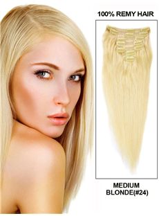 12'-30' 7 Piece Medium Blonde Straight Clip In Indian Remy Human Hair Extension