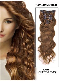 12'-30' 7 Piece Light Chestnut Body Wave Clip In Indian Remy Human Hair Extension