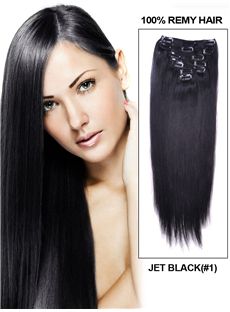 12'-30' 7 Piece Silky Straight Clip In Indian Remy Human Hair Extension - Jet Black