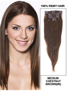 Sweet Medium Chestnut Brown Body Wave Clip In Indian Remy Human Hair Extension
