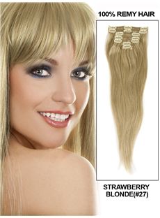 12'-30' 7 Piece Silky Straight Clip In Indian Remy Human Hair Extension - Strawberry Blonde