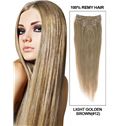 Lovely  Light Golden Brown Body Wave Clip In Indian Remy Human Hair Extension