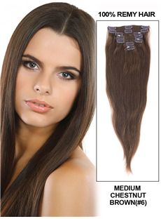 Cute Medium Chestnut Brown Clip In Indian Remy Human Hair Extension