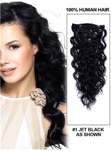 12'-30' 7 Piece Silky Straight Clip In Indian Remy Human Hair Extension - Jet Black