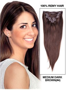 12'-30' 7 Piece Body Wave Clip In Indian Remy Human Hair Extension - Medium Dark Brown