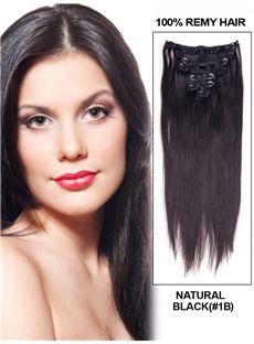 12'-30' 7 Piece Silky Straight Clip In Indian Remy Human Hair Extension - Natural Black