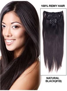 12'-30' 7 Piece Deluxe Set Silky Straight Clip In Indian Remy Human Hair Extension - Natural Black