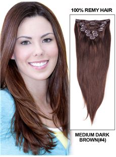 12'-30' 7 Piece Deluxe Set Silky Straight Clip In Indian Remy Human Hair Extension - Medium Dark Brown