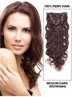 12'-30' 7 Piece Deluxe Set Silky Straight Clip In Indian Remy Human Hair Extension - Medium Dark Brown