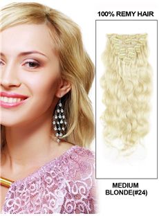12'-30' 7 Piece Deluxe Set Silky Straight Clip In Indian Remy Human Hair Extension - Medium Blonde