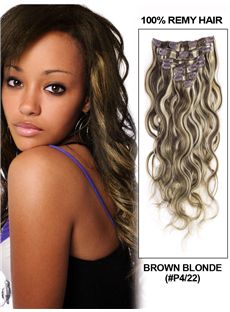 12'-30' 7 Piece Deluxe Set Silky Straight Clip In Indian Remy Human Hair Extension - Brown Blonde 