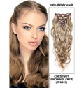 Chestnut Brown/Blonde Wave Clip In Indian Remy Human Hair Extension