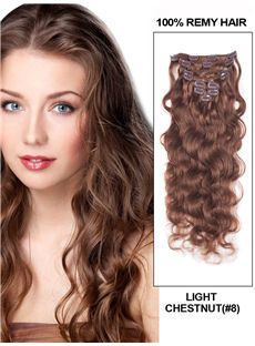 12'-30' 7 Piece Deluxe Set Silky Straight Clip In Indian Remy Human Hair Extension - Light Chestnut