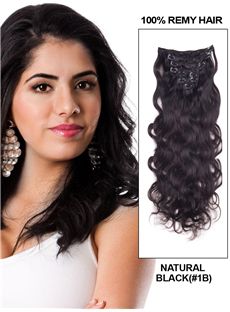 12'-30' 7 Piece Deluxe Set Silky Straight Clip In Indian Remy Human Hair Extension - Natural Black