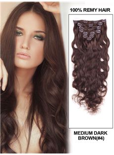 12'-30' 7 Piece Deluxe Set Silky Straight Clip In Indian Remy Human Hair Extension - Medium Dark Brown 