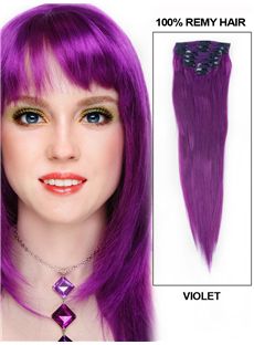 12'-30' 7 Piece Silky Straight Clip In Indian Remy Human Hair Extension - Violet