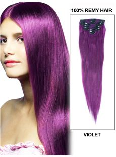 12'-30' 7 Piece Silky Straight Clip In Indian Remy Human Hair Extension - Violet