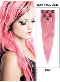 12'-30' 7 Piece Silky Straight Clip In Indian Remy Human Hair Extension - Pink