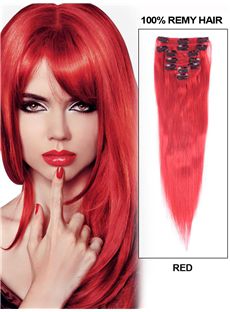 12'-30' 7 Piece Silky Straight Clip In Indian Remy Human Hair Extension - Red
