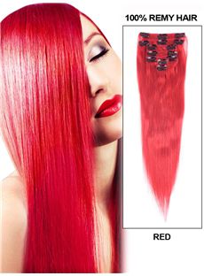 Red Silk Clip In Indian Remy Human Hair Extension