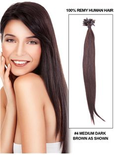 12'-30' 100 Strands Medium Dark Brown Straight Nail/U Tip Brazilian Remy Hair Extensions