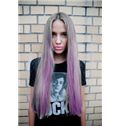 28 Inch Straight Blonde with Purple Human Hair Ombre Wigs