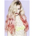 26 Inch Wavy Blonde to Pink 100% Human Hair Ombre Wigs