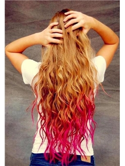 30 Inch Wavy Blonde and Red to Purple Human Hair Ombre Wigs