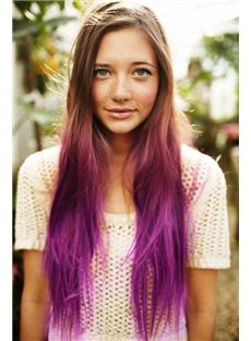 28 Inch Straight Blonde to Purple Human Hair Ombre Wigs
