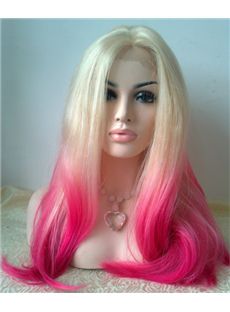 24 Inch Wavy Blonde to Pink Human Hair Ombre Wigs