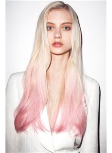 22 Inch Straight Blonde to Pink Human Hair Ombre Wigs