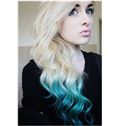 24 Inch Wavy Blonde to Blue Human Hair Ombre Wigs