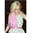 22 Inch Wavy Blonde to Pink Human Hair Ombre Wigs
