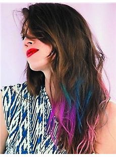 20 Inch Wavy  with Pink, Purple and Blue Human Hair Ombre Wigs