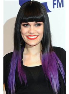 22 Inch Straight Black to Purple Human Hair Ombre Wigs