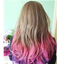 22 Inch Wavy Blonde to Pink Human Hair Ombre Wigs
